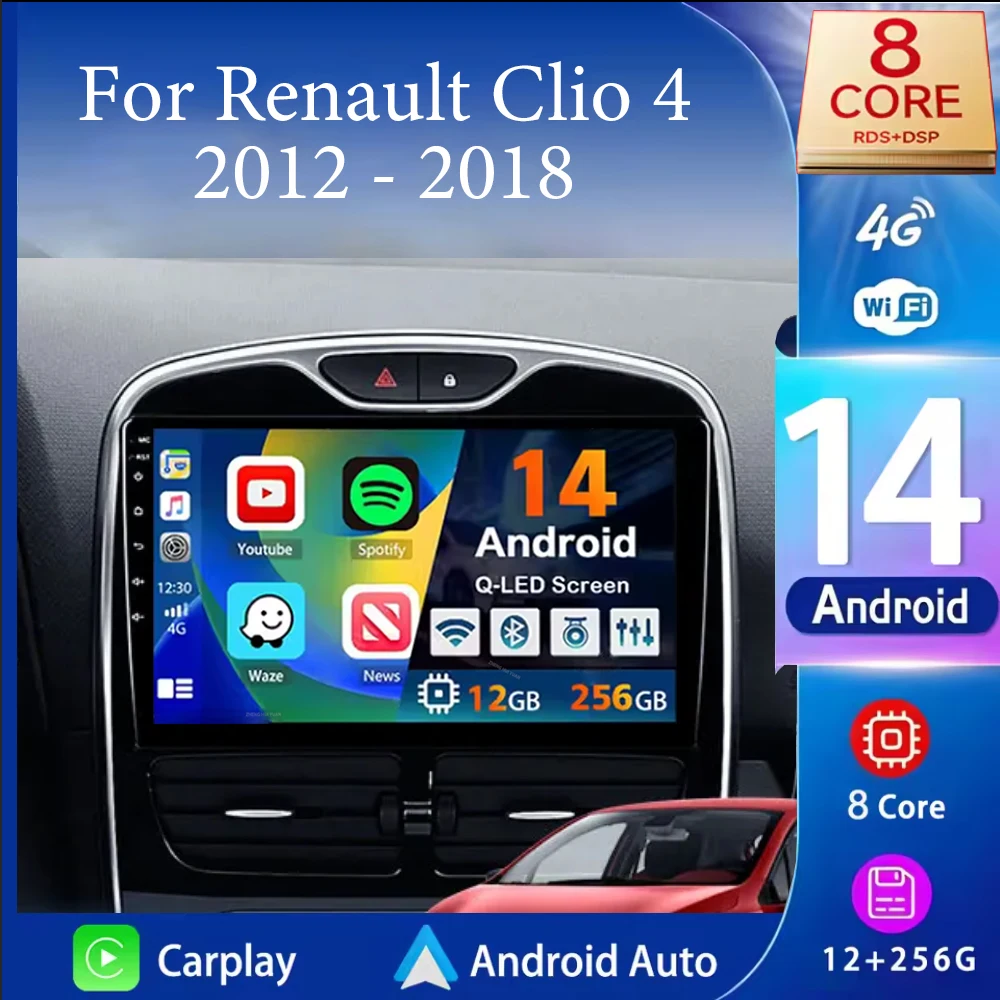 Android 14 Auto Carplay Car Radio Video For Renault Clio 4 2012 - 2015 2016 - 2018 Multimedia Player Stereo Audio 2Din 2 Din