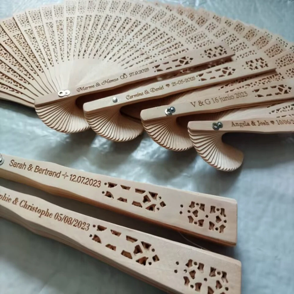 50Pcs Personalized Engraved Wood Folding Hand Fan Wooden Fold Fans Customized Wedding Party Gift Decor Bridal Shower Gift Favor