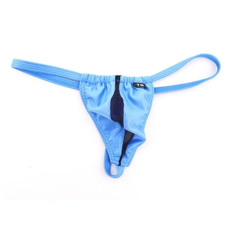 Men's Spliced Mesh Ice Silk Single Strap Thong Low Waist Sexy Male T-string Panties