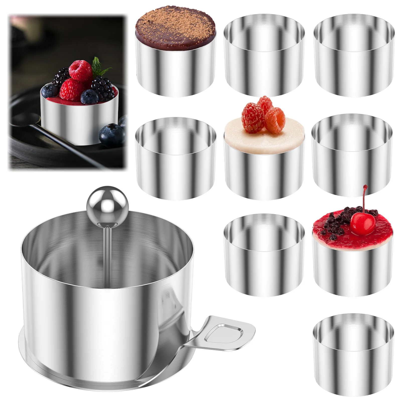 10/12Pcs Stainless Steel Cake Rings Set 8cm Round Mousse Mould Easy Release Cake Rings DIY Homemade Desserts Bakery Utensils