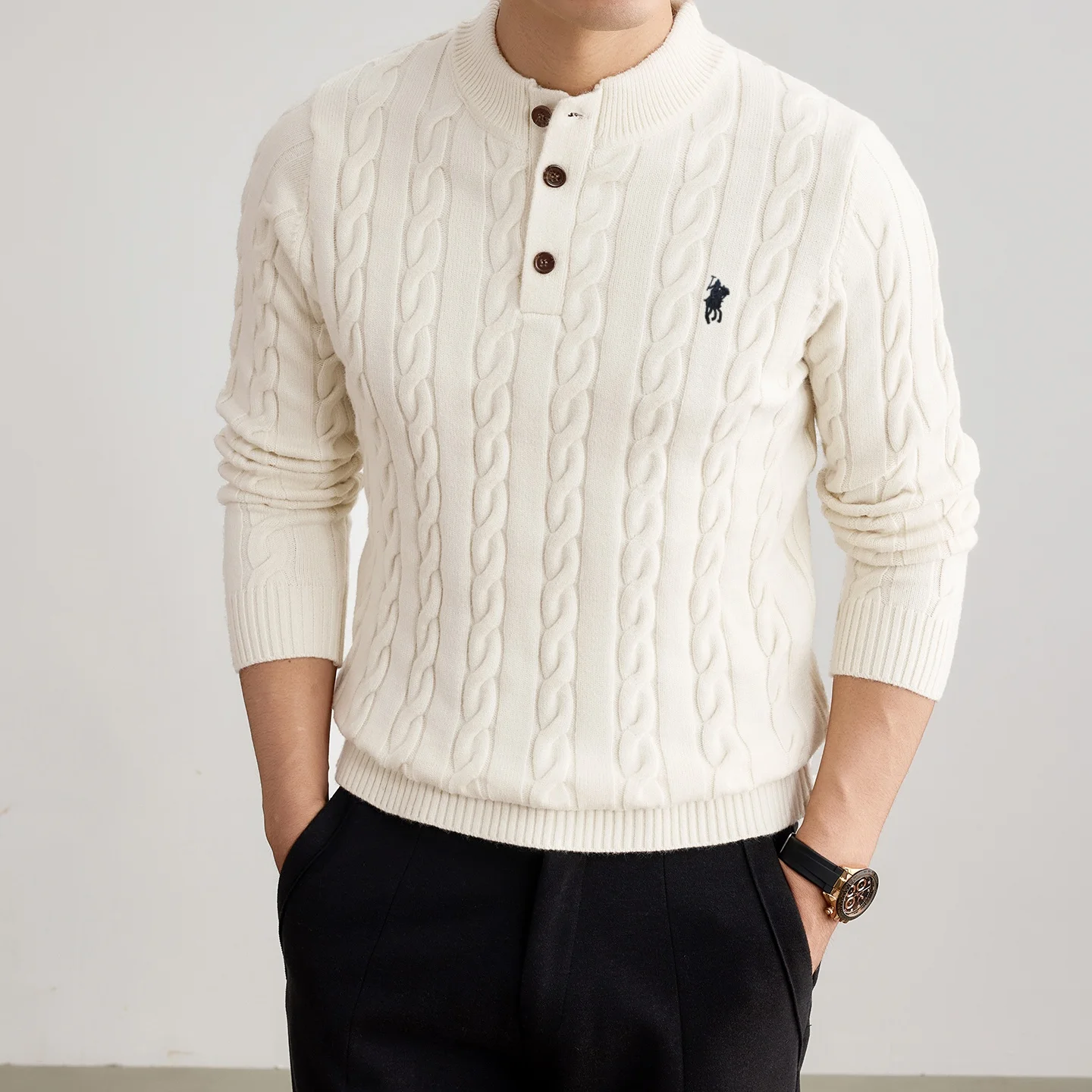 Fashion Men's Sweater Winter New Collection Paul Pony Embroidery Luxury Classic Round Neck Jacquard Casual Comfort Knit Pullover