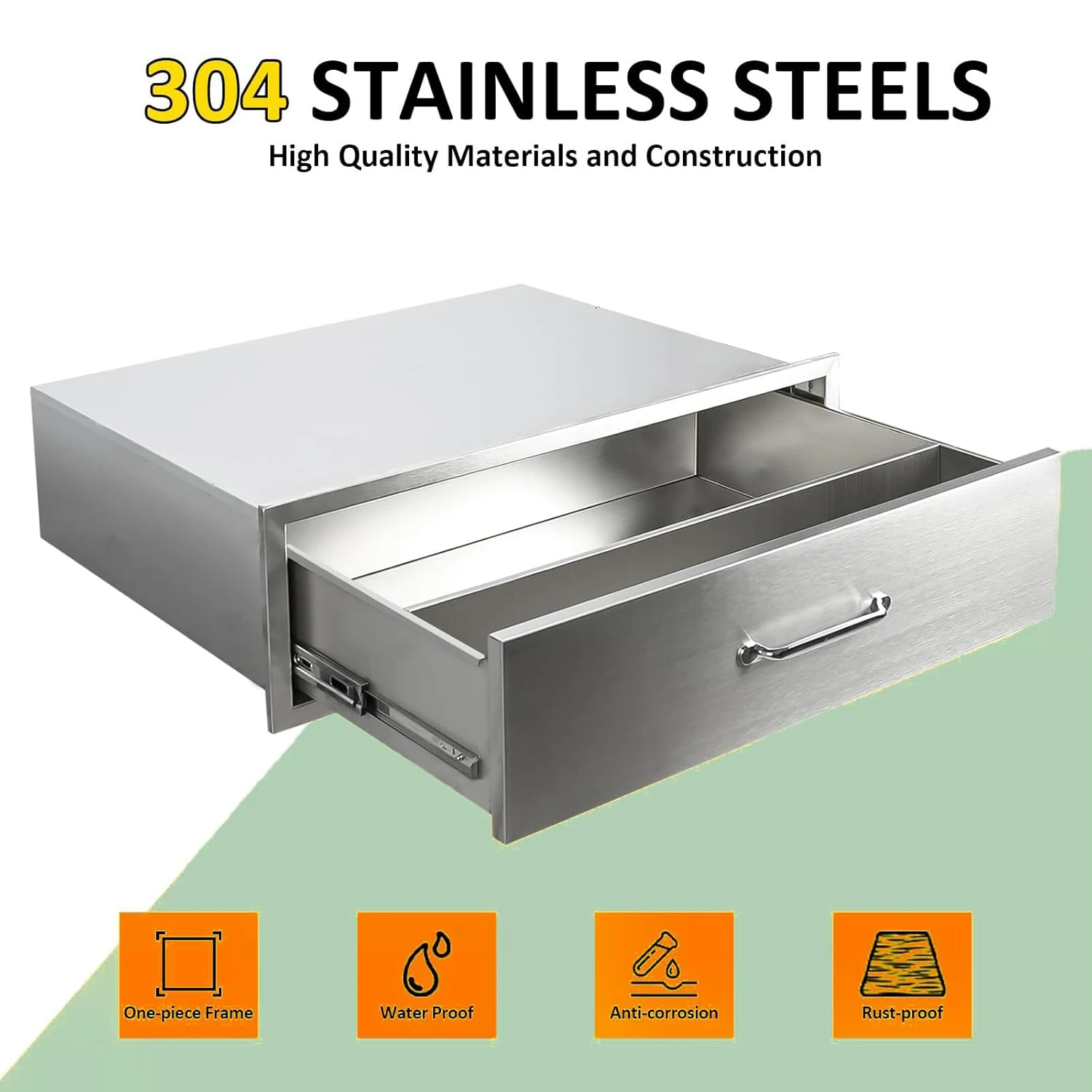 Ящик из нержавеющей стали для уличной кухни, барбекю, органайзер для шкафа с мягким закрыванием, сверхмощные ящики для хранения, 20 дюймов Ш x 10 дюймов В x 30 дюймов