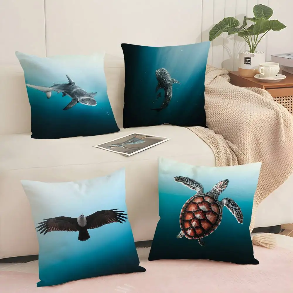 

Blue Ocean Eagles Shark Angle Pillow Case Sofa Decorative Home Double-sided Printing Short Plush Cushion Pillow Cover Gift