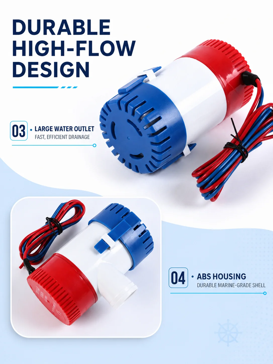Bilgepumpe 12V 24V DC 350/500/750/1100GPH Nicht-Automatische Marine-Tauchpumpe für Boote, Yachten, Hausboote zur Wasserentwässerung – Detail 4