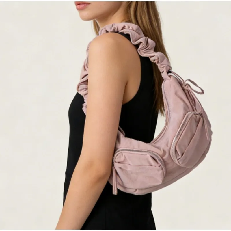 

Ladies new Korean style niche drawstring pleated cloud bag casual versatile bag nylon bag dumpling bag shoulder bag