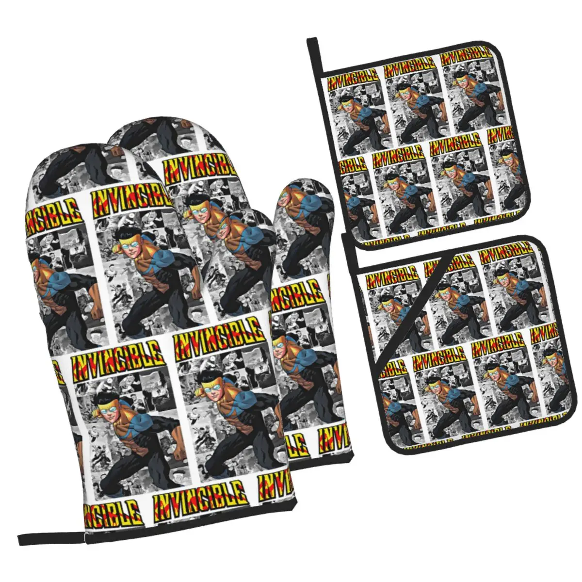 Invincible TV Show Mark Oven Mitts and Pot Holder Sets of 4 for Baking Kitchen Cooking Grilling Resistant Non-Slip Gloves
