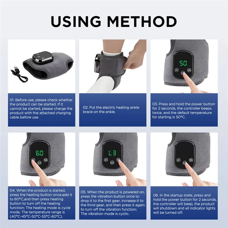 

INLIG-Electric Heat Massager For Foot And Ankle With Cordless Chatter-Free Pad, Ideal For Sports Recovery And Support Brace