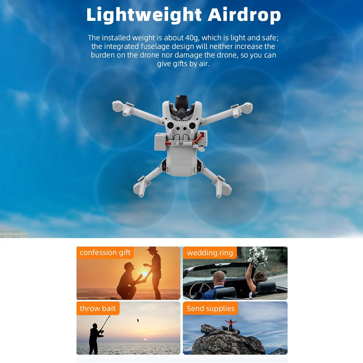 ABJG-Airdrop System สําหรับ Mini 3 Pro Drone ตกปลาเหยื่องานแต่งงานแหวนของขวัญการจัดส่ง