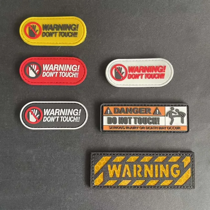 WARNING!DON'T TOUCH! PVC Applique Emblem Glow in Dark Tactical Patch with Hook Luminous Sticker Morale Badge For Helmet,Backpack