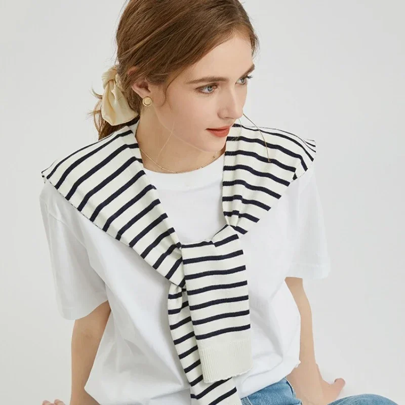 2026 Korean Knitted Shawl Summer Air Conditioning Fake Collar Neck Guard Knit Thin Knotted Cape Shoulder Scarf for Women