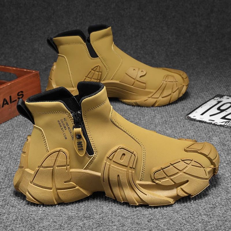 

Men's Work Boots Anti-Slip Waterproof Spring Autumn Construction Site Men Boots Sports Shoes Round Toe Boots for Men