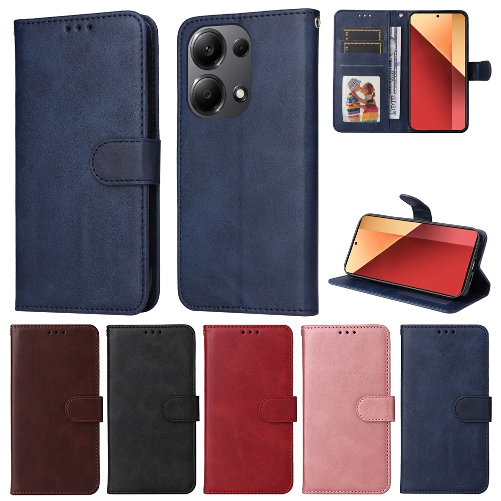 Wallet Leather Case For Xiaomi 14 13T Poco X6 M6 C65 Redmi Note 13 12 Pro Plus Redmi 13C 13R 12C 11A K70 K70E Flip Cover Coque