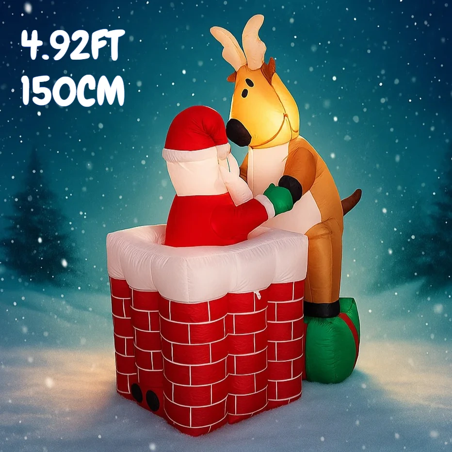 

4.92FT Inflatable Toy Santa Man Chimney Reindeer with LED Xmas Christmas Decorations Gifts Supplies Inflatable Yard Decorations