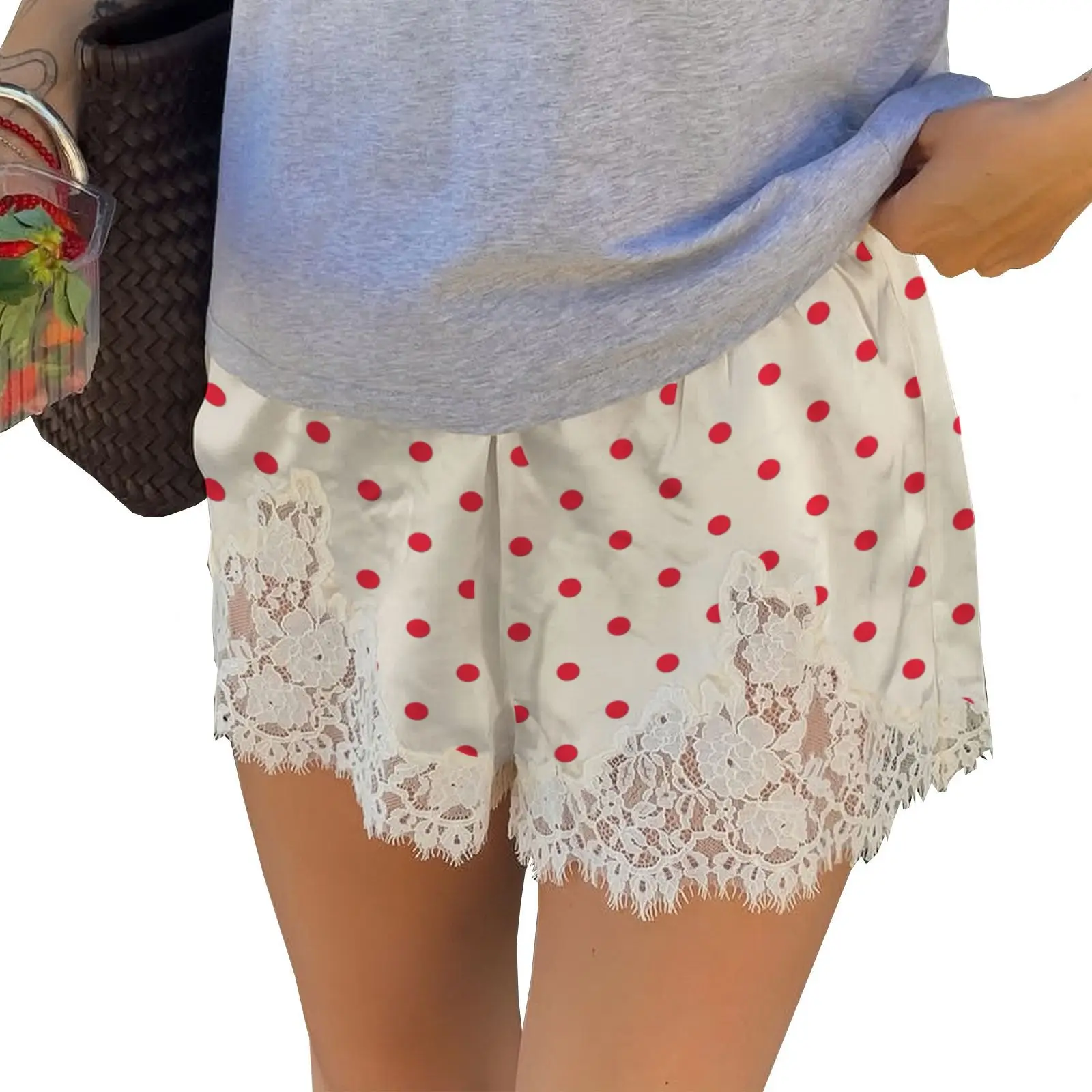 

Digital Printing Polka Dots New Lace Lace Piece Splicing Casual and Comfortable Wide-leg Shorts