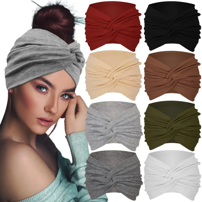 Wide Headbands for Women Large Turban Headwrap Boho Hairband Twisted Head Bands Sport Workout Stretch Non-slip Hair Accessories