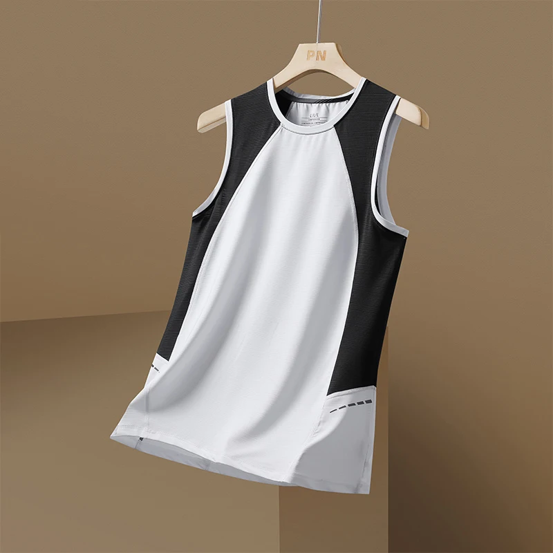 Short Sleeve Vest Men\'s For 2024 Summer Patchwork Black Red Tshirt GYM Tank Top Tees Fashion Clothes OverSize 3XL O NECK