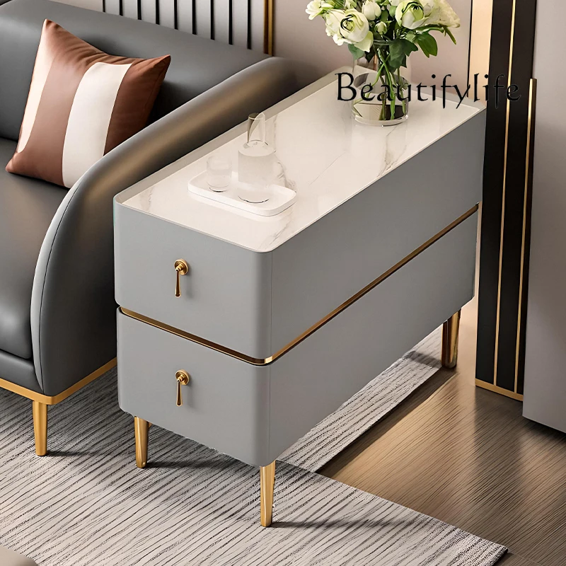 Simple and modern solid wood bedside table, sofa side cabinet, ultra-narrow light luxury, high-end storage designer model