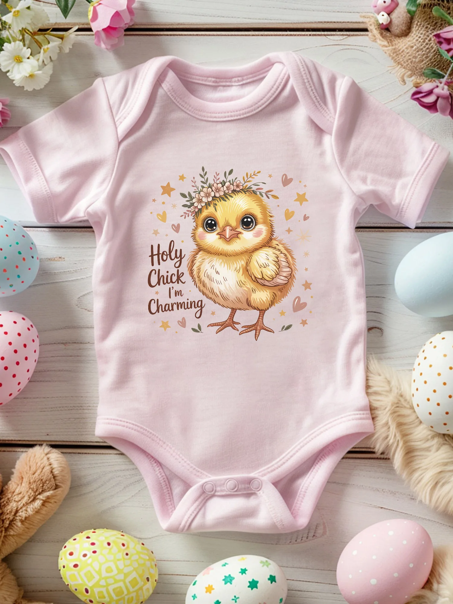 

Очаровательный детский костюм унисекс для ползания Holy Chick, мягкий комбинезон из 100% хлопка, всесезонное розовое боди 190GSM