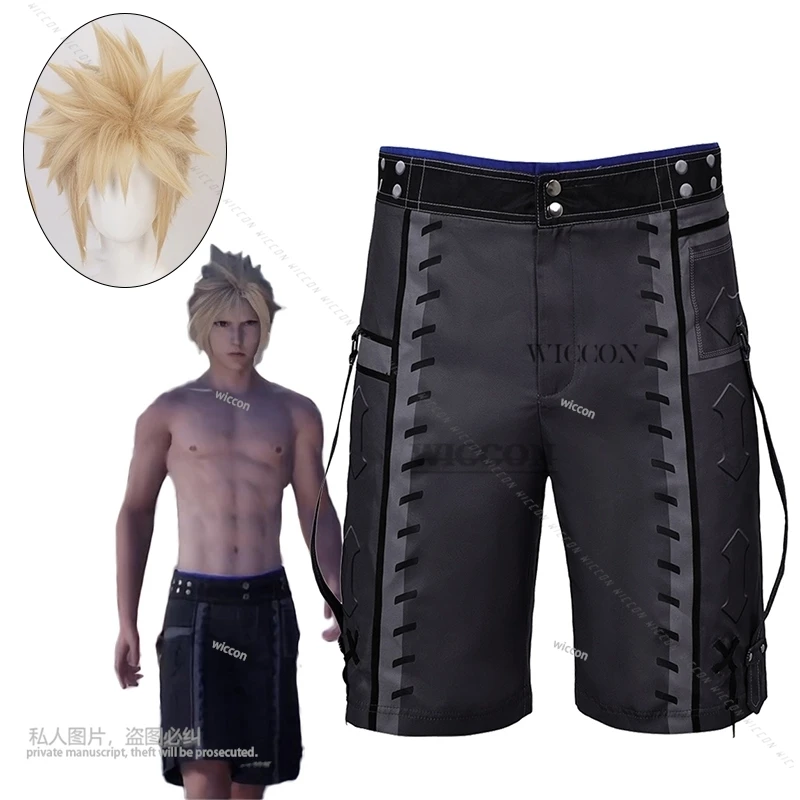 Cloud Cosplay Mannen Strandshort Pruik Kostuum Anime Ff7 Rebirth Game Laatste Cosplay Fantasy Vii Korte Broek Kostuum Halloween Pakken