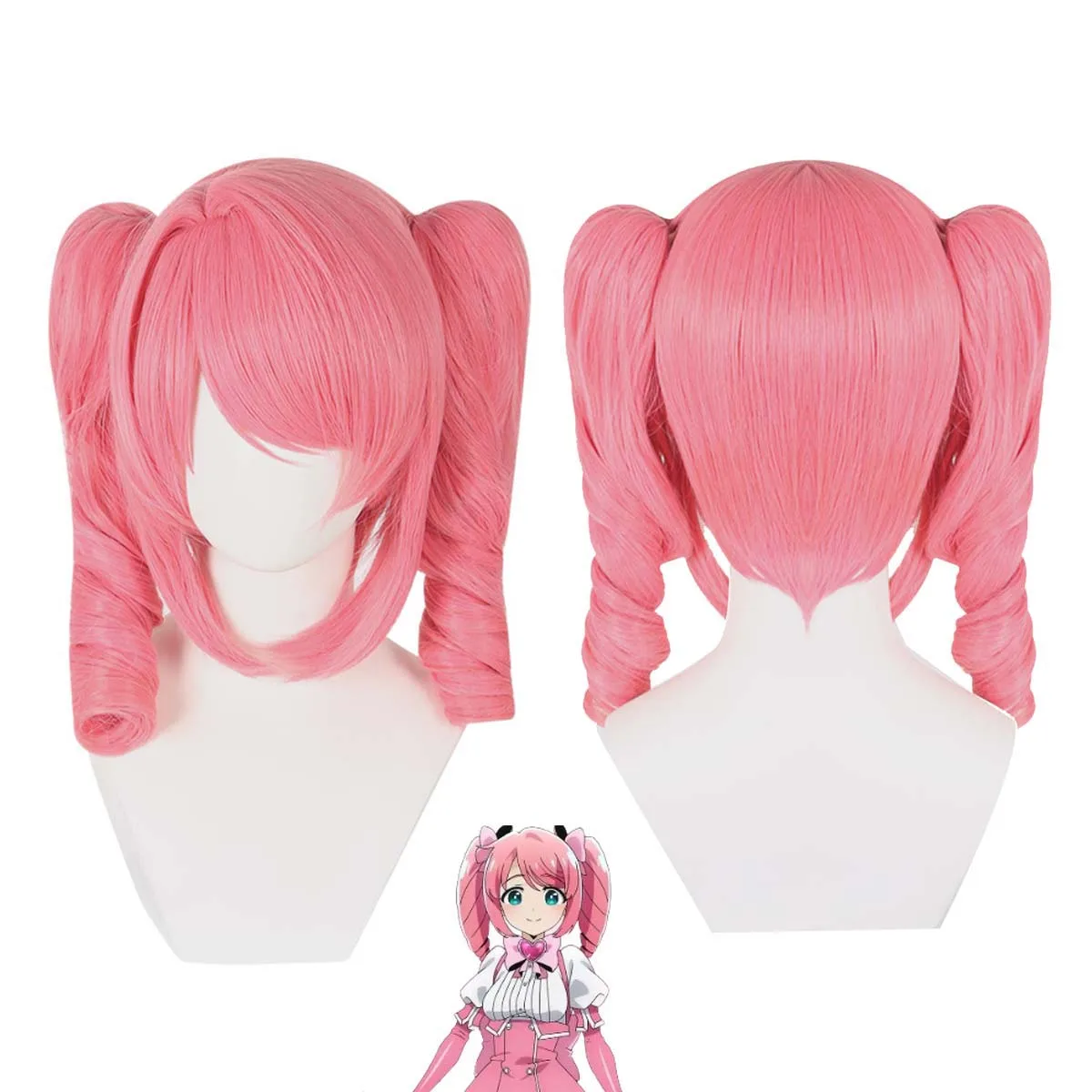 Anime Gushing over Magical Cos haruka hanabishi Cosplay Peluca de cola de caballo doble rosa