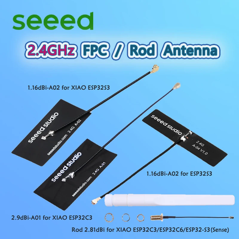 

Смятная антенна FPC 2,4 ГГц 1,16 дБи/2,9 дБи/1,86 дБи для XIAO ESP32-S3(sense)/ES32-C3/nRF54L15 и стержень 2,81 дБи