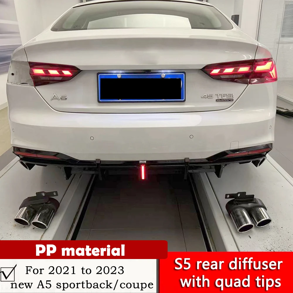 

For 2021 to 2023 new A5 change the pilot lights style S5 rear diffuser glossy black PP material rear lip tail throats