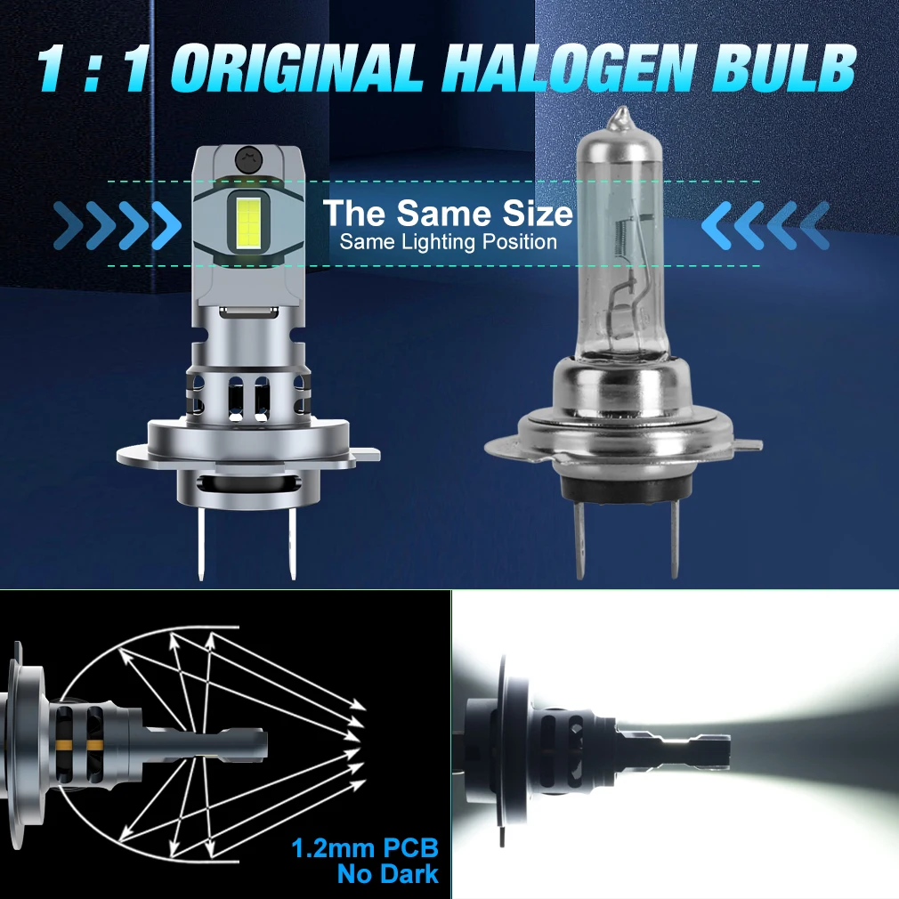 2pcs H7 Car LED Headlight High Power With fan 1:1 Mini Size Headlamp Car Lamps Super Bright Plug&Play Car Headlamp Bulbs 6000k