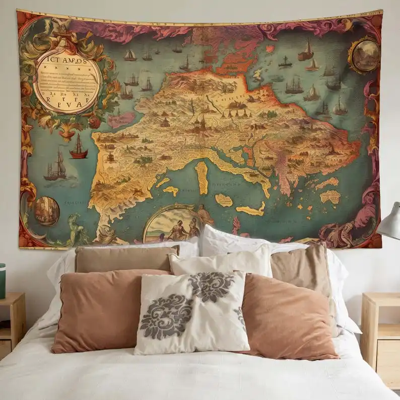 Винтажный гобелен с картой мира, настенный настенный художественный домашний декор, настенный большой гобелен для спальни, общежития, подарки на годовщину Винтажный гобелен с картой мира, настенный настенный художественный домашний декор, настенный большой гобелен для спальни, общежития, подарки на годовщину