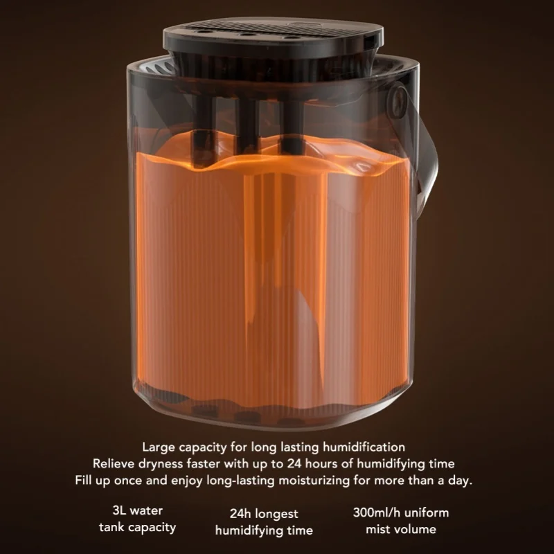 3L Air Humidifier USB Rechargeable 3 Mist Outlets Quiet Portable Desktop Humidifier Aromatherapy Diffuser With Lights