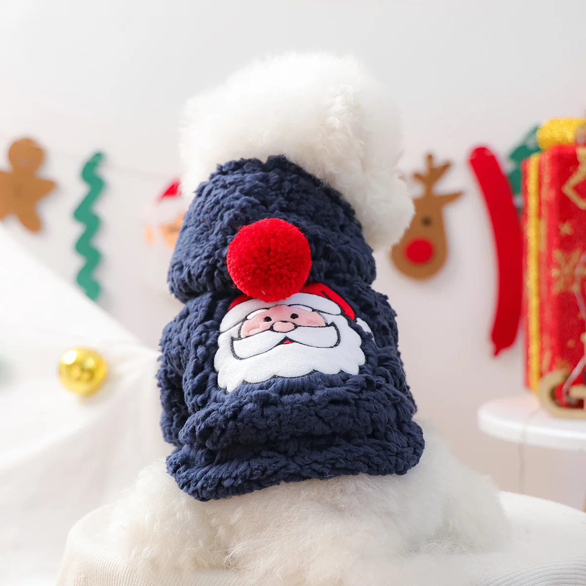 

Christmas Dog Hoodie Winter Warm Fleece Pet Clothes Santa Claus Design Thick Soft Plush Jacket Small Dogs Puppy Outfit Apparel