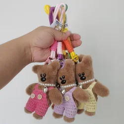 15cm Lovely Small Bear Toy Plush Keychains Cute Dressing Bear Backpack Pendant Car Keychain Pendant Girls Women Bag Accessories