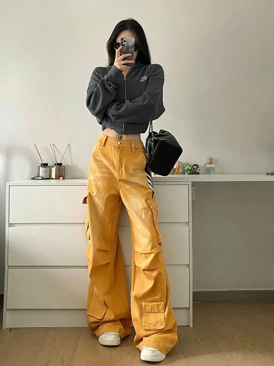 Overalls Multiple Pockets Streetwear Style Fashion Straight Vintage High Waist Jeans Women Retro Wide Baggy Y2K Denim Trouserove