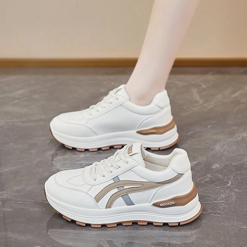 

2026 New Women Running Shoes Leather Thick Sole Lightweight Casual Sport Sneakers Fashion Versatile Ladies Jogging Trainers