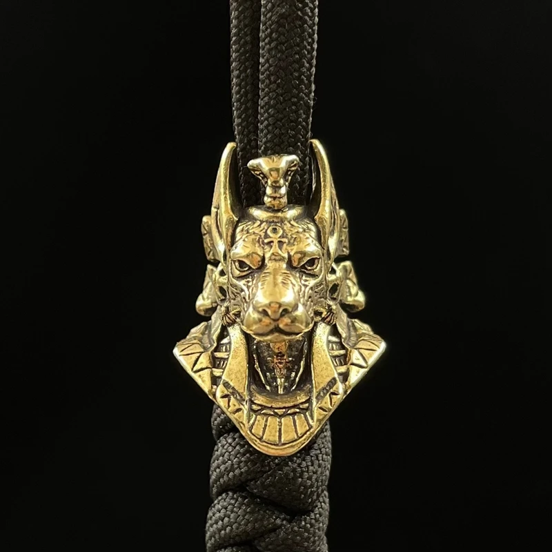 Ancient Egypt Death God Anubis Jackal Head Brass EDC Knife Beads DIY Paracord Woven Lanyard Pendants Jewelry Outdoor Accessories