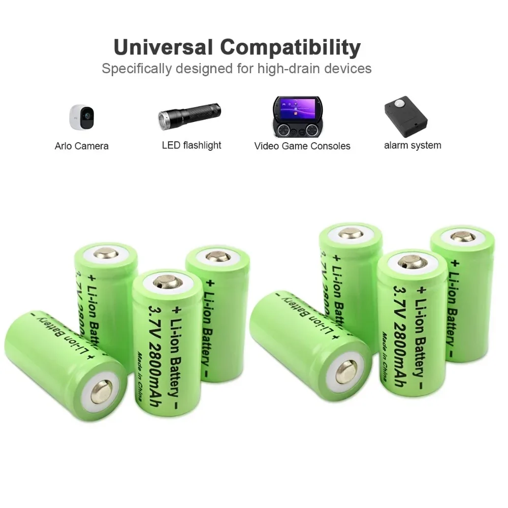 3.7V 2800mAh CR123A 16340 Li-ion Rechargeable Batteries USB Travel Charger Long Lasting for High Power Flashlight