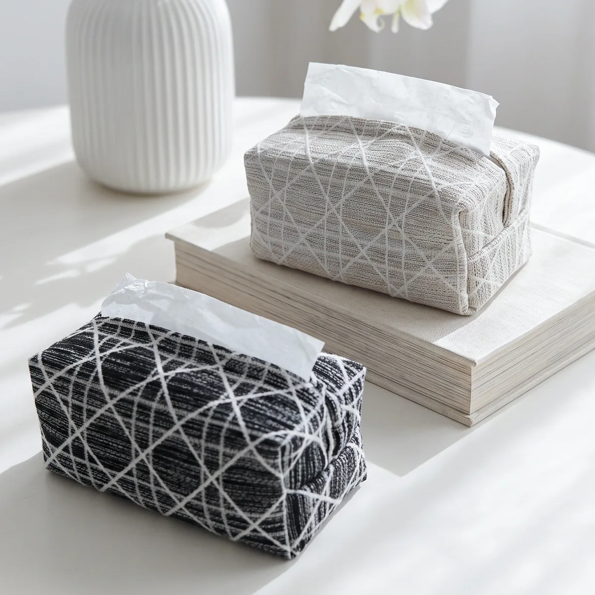 French Luxury Home Fabric Thick Fabric Tissue Box Living Room Decoration Car Mounted Tissue Case Cover Dining Table Paper Box