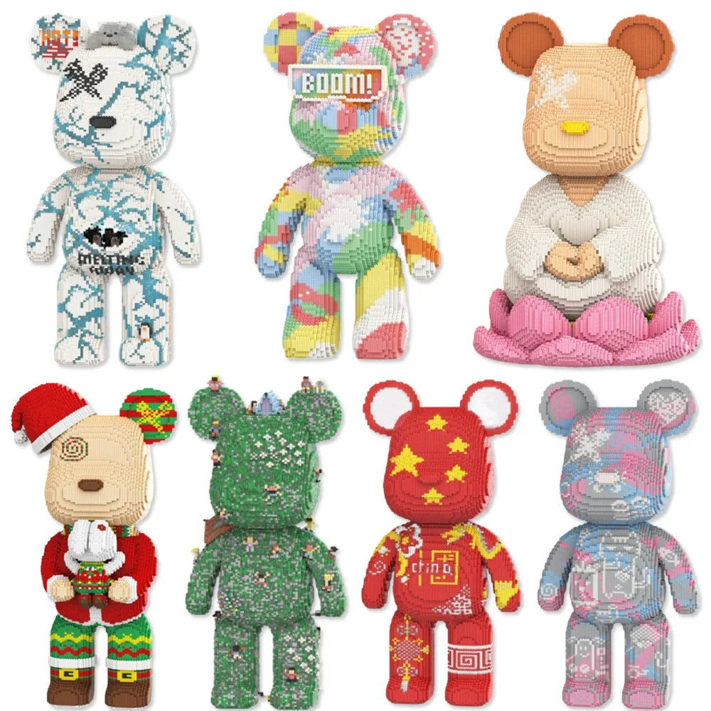 

Big Glacier Bear Building Block Graffiti Meditation Bear Model Santa Bear Assembled Magic Bricks Toy For Kids Christmas Gift