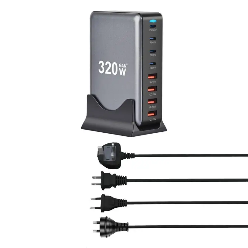 샤오미 320W GaN 충전기 USB 고속 데스크탑 8 포트 USB C타입 PD 충전기, 고속 충전 3.0 USB C타입 고속 충전기, 아이폰 삼성용 