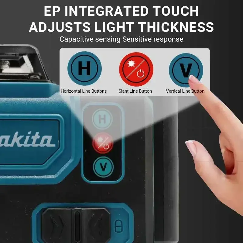 Makita Green Laser Level: 4×360° Lines, 5000mAh Battery, Self-Leveling & Manual Modes, 8H Runtime for Construction & Layout Work