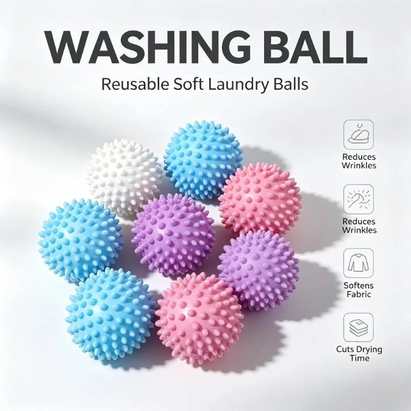 4/8/12Pcs Reusable Laundry Balls Gentle Cleaning Removes Dirt Hair Softens Clothes Prevents Tangling Durable PVC Mixed Colors