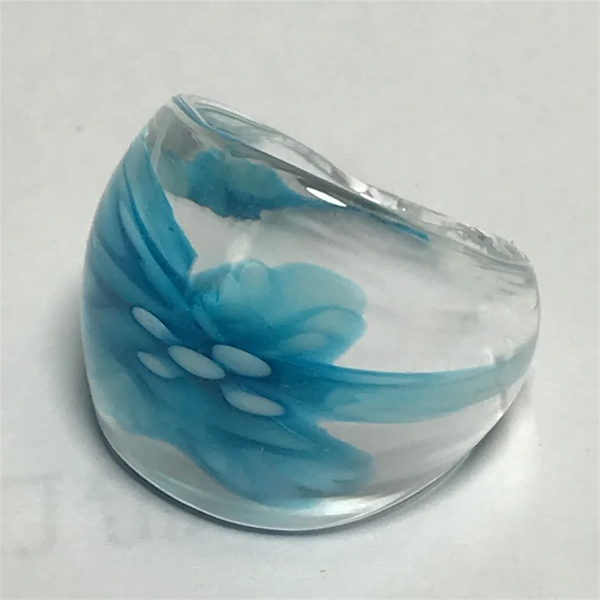 New Handmade For Women Retro Style Murano Glass Transparent Liuli Embedded Flowers Finger Rings Fashion Jewelry