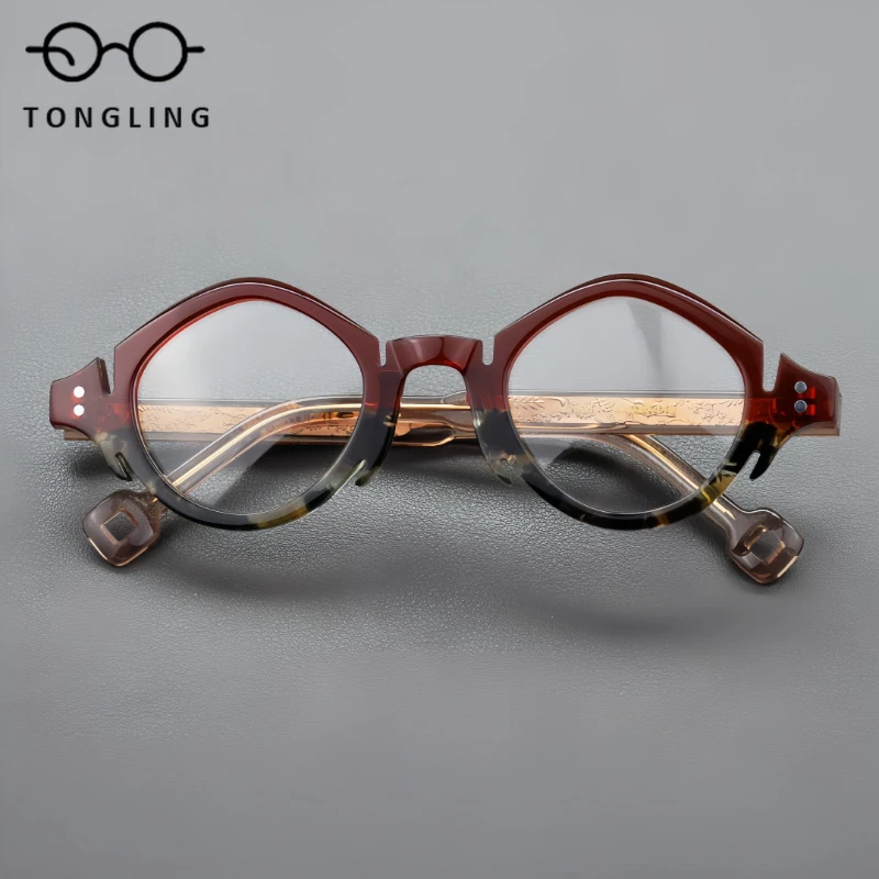New Women Personalized Handcrafted High-Quality Acetate Glasses Premium Quality Men Round Retro Trendy Fashion Eyeglass Frame