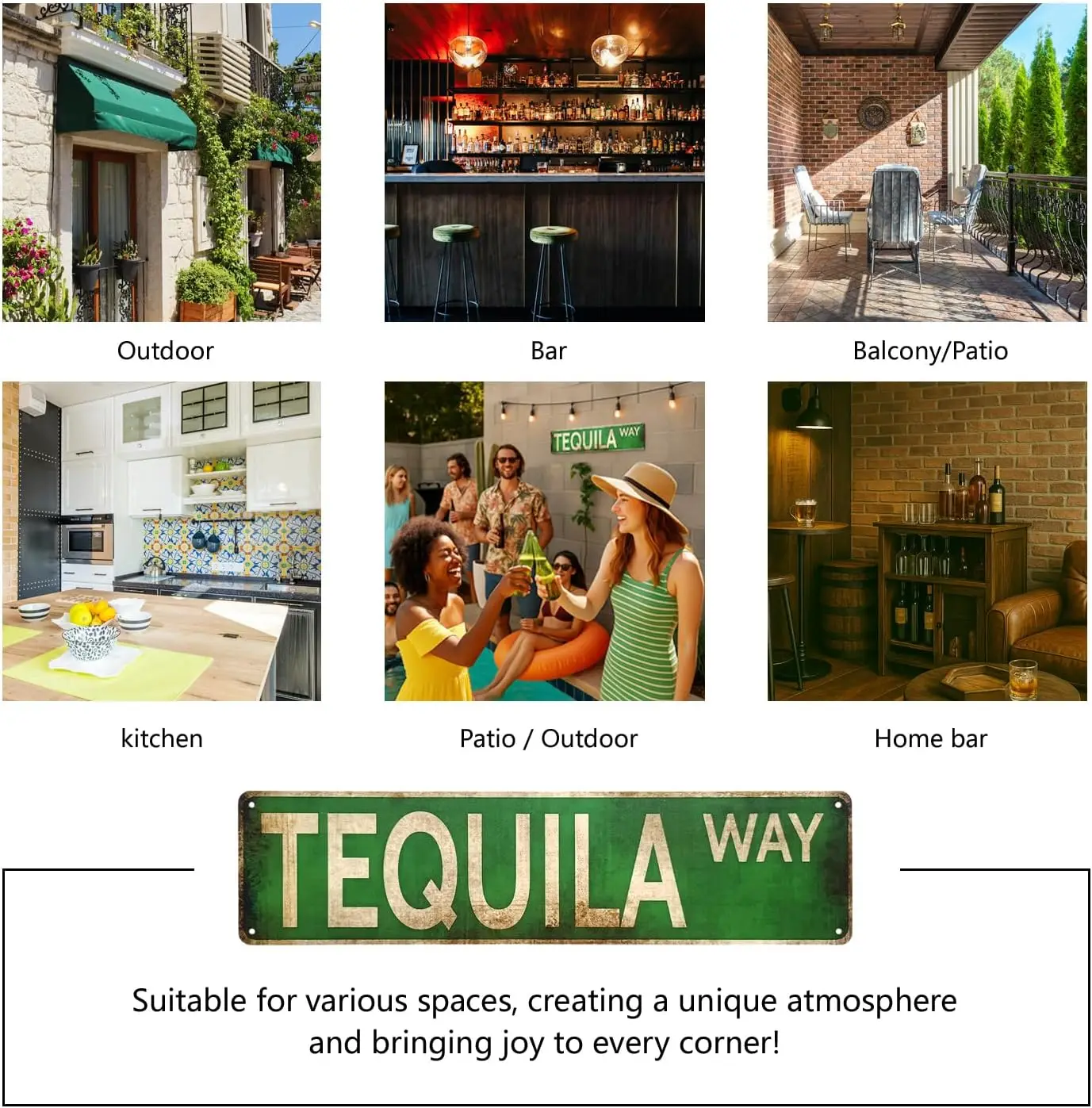Tequila Way Street Sign – Vintage Rustic Metal Wall Decor, 4x16 Inches, All-Aluminum, for Home Bar or Patio