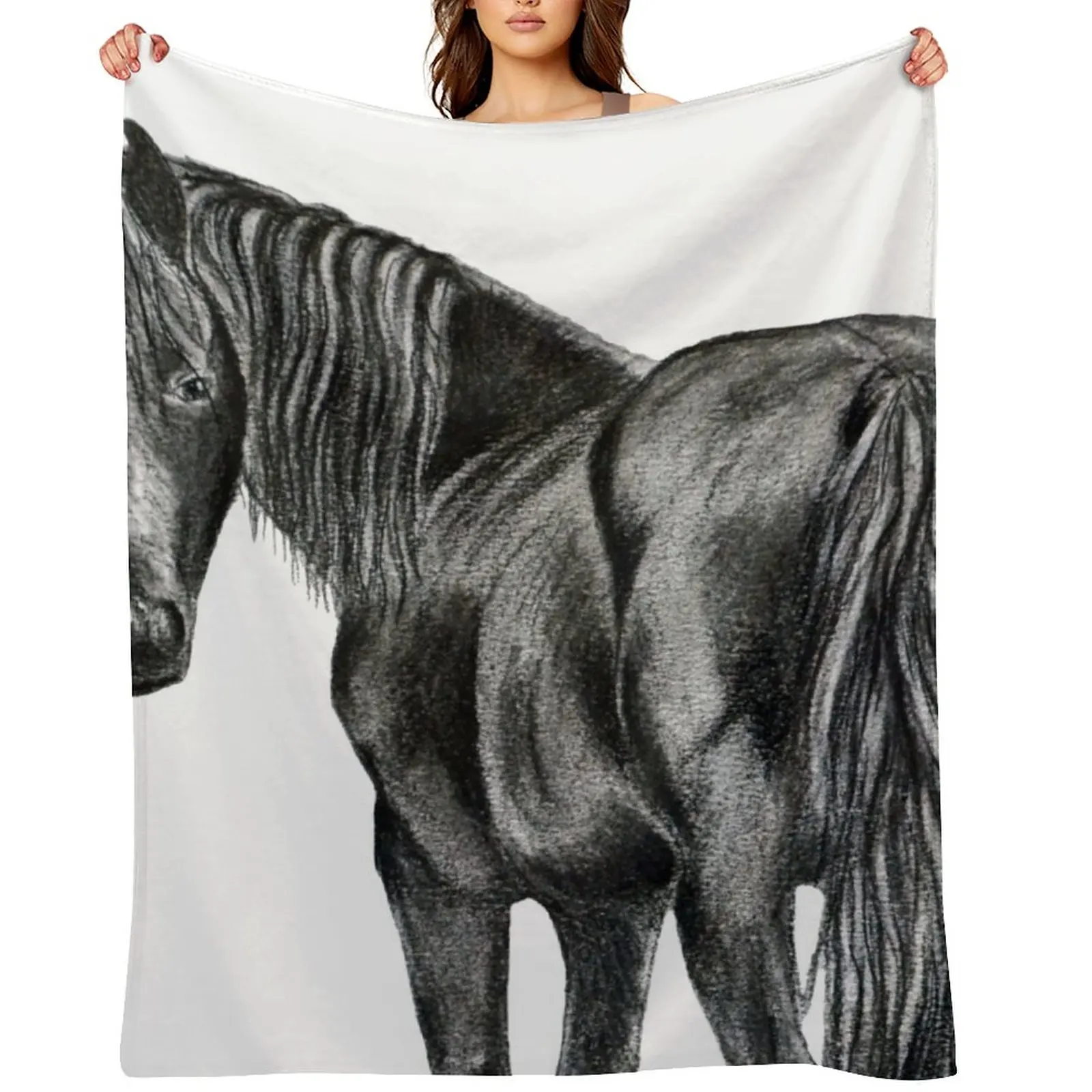 

Friesian horse Throw Blanket Thin warm winter christmas decoration Cute Plaid Blankets
