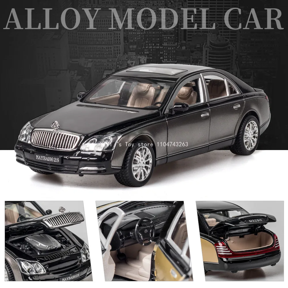 1:24 Scale Maybach  62S Luxury Car Model Toy Alloy Diecast Pull Back Music Light Sports Cars Models Toys Collection Gifts 30