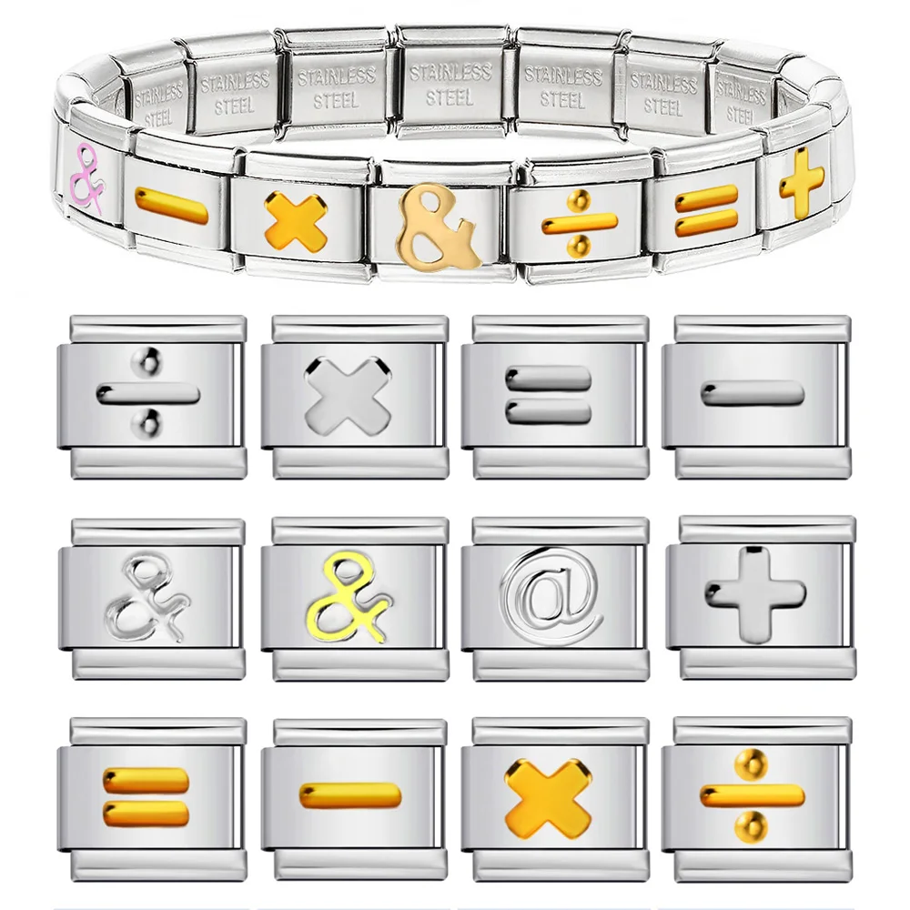 Fashion Colorful Charm Number Symbol Italian Link Fit 9mm Stainless Steel Bracelets Making Beads DIY Women Men Jewelry Wholesale