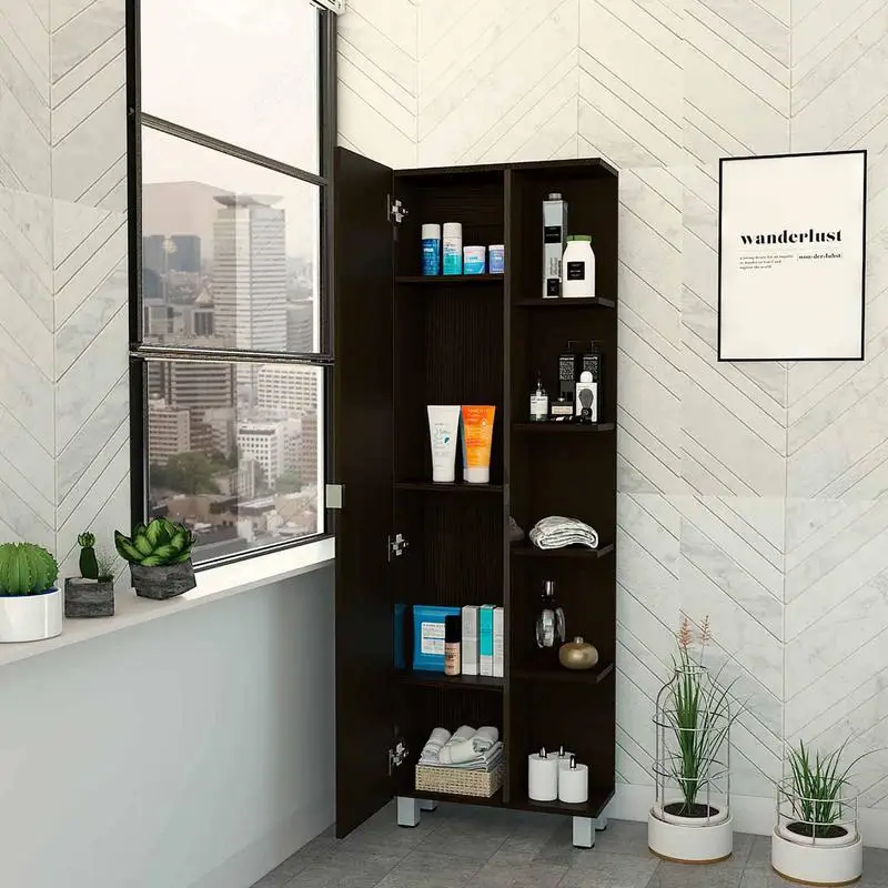 خزانة تخزين طويلة ذات 5 أرفف - تصميم Wengue أسود، منظم أنيق وعملي للاستخدام المنزلي أو المكتبي #2