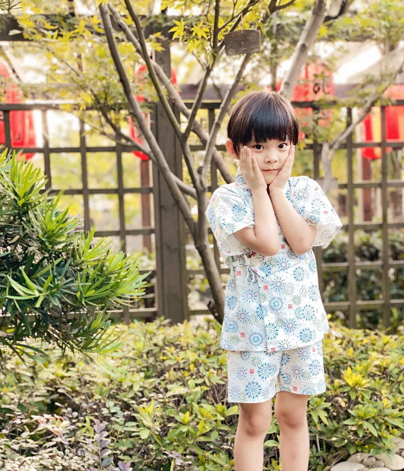 Pure Cotton Boys And Children Jinping Kimono Yukata Set Japanese Style Home Pajamas Sweat Steaming Suit