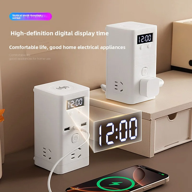 Vertical Intelligent Wireless Charging Socket Multifunctional Usb Home Offic Desktop Power Socket High-Definition Screen Display