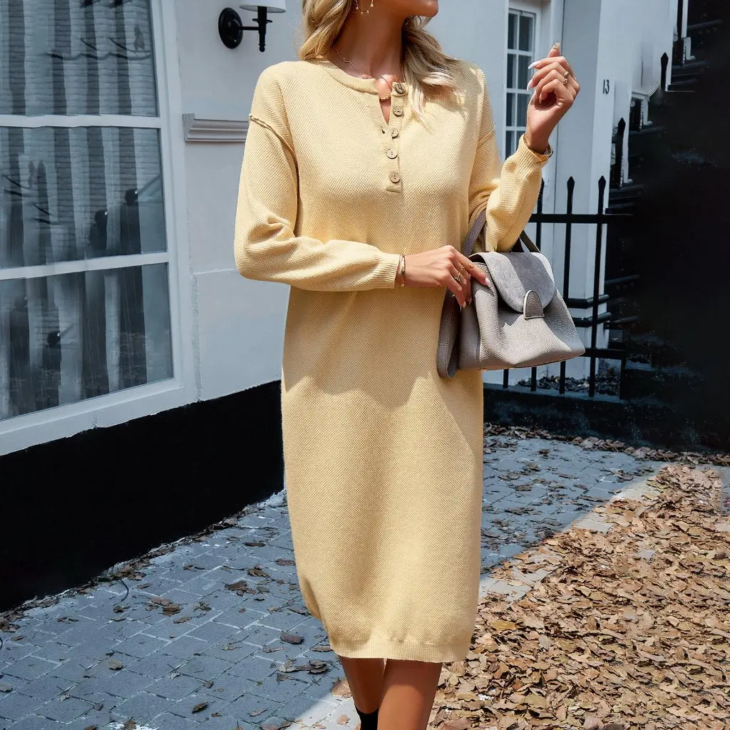 

Diyun Women's Casual round Neck Sweater Dress European American Style Winter Fashion Independent Station Design